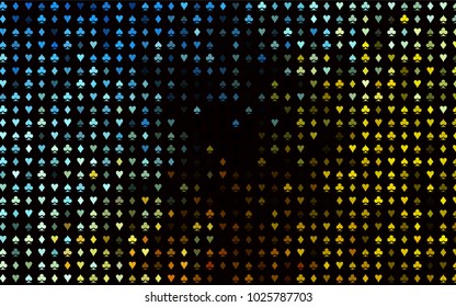 Dark Blue, Yellow vector pattern with symbol of cards. Colored illustration with hearts, spades, clubs, diamonds. Pattern for booklets, leaflets of gambling houses.