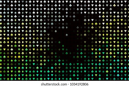 Dark Blue, Yellow vector pattern with symbol of cards. Blurred decorative design of hearts, spades, clubs, diamonds. Template for business cards of casinos.