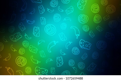 Dark Blue, Yellow vector pattern with fresh ingredients. Blurred decorative design of snacks in doodle style. Design for ad, poster, banner of cafes or restaurants.