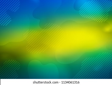 Dark Blue, Yellow vector pattern with narrow diagonal lines overlapping rounded organic shapes. Lines on blurred abstract background with gradient. Smart design for your business advert.