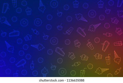 Dark Blue, Yellow vector pattern with delicious cookies. Glitter abstract sketch with sweets, candies, desserts. Template of children's food in cafe.