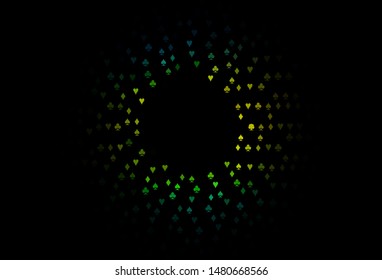 Dark Blue, Yellow vector pattern with symbol of cards. Colored illustration with hearts, spades, clubs, diamonds. Pattern for leaflets of poker games, events.