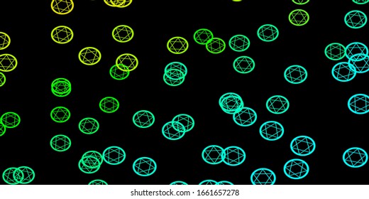 Dark Blue, Yellow vector pattern with magic elements. Illustration with magical signs of spiritual power. Best design halloween events.