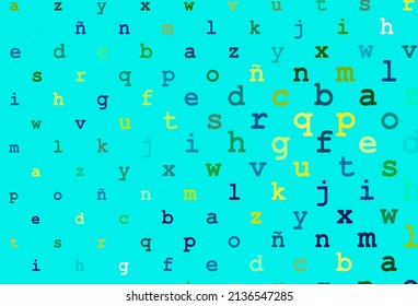 Dark blue, yellow vector pattern with ABC symbols. Colored alphabet signs with gradient on white background. The pattern can be used for school, grammar websites.