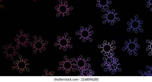 Dunkelblaues, gelbes Vektormuster mit Coronavirus-Elementen. Abstrakte Illustration mit biologischen Farbverlauf-Formen. Bestes Design für Quarantäneereignisse.