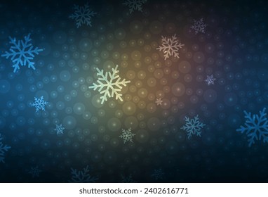 Dark Blue, Yellow vector pattern in Christmas style. Colorful illustration with snow and new year Xmas balls. Template for lettering, typography.
