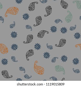 Dark Blue, Yellow vector seamless doodle template with leaves and flowers. Sketchy doodles on white background. Hand painted design for web, wrapping.