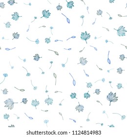 Dark Blue, Yellow vector seamless hand painted pattern. Sketchy doodles with leaves on white background. The textured pattern for website.