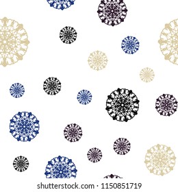 Dark Blue, Yellow vector seamless texture with colored snowflakes. Shining colored illustration with snow in christmas style. Trendy design for wallpaper, fabric makers.