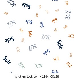 Dark Blue, Yellow vector seamless pattern with 30 percentage signs. Shining colorful illustration with isolated selling prices. Backdrop for super sales on Black Friday.