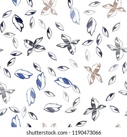 Dark Blue, Yellow vector seamless abstract pattern with leaves. Sketchy doodles with leaves on blurred background. Pattern for design of window blinds, curtains.