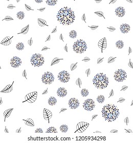 Dark Blue, Yellow vector seamless natural pattern with leaves, flowers. Shining colorful illustration with leaves, flowers. Pattern for design of window blinds, curtains.