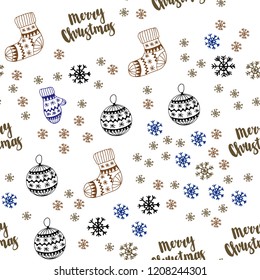 Dark Blue, Yellow vector seamless background with xmas snowflakes, balls, socks, mittens. Shining colorful illustration in christmas style. Template for business cards, websites.