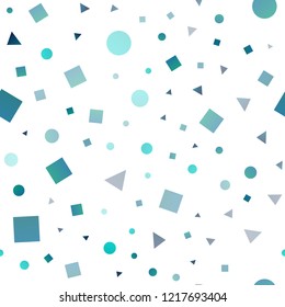Dark Blue, Yellow vector seamless pattern in polygonal style with circles. Illustration with set of colorful circles, triangles, squares. Pattern for design of fabric, wallpapers.