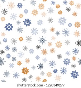 Dark Blue, Yellow vector seamless pattern with christmas snowflakes. Blurred decorative design in xmas style with snow. Pattern for design of fabric, wallpapers.