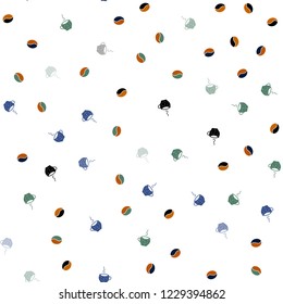 Dark Blue, Yellow vector seamless texture with coffee beans, mugs. Glitter abstract backdrop with gradient mugs, coffee grains. Template of a black hot beverage in a cafe.