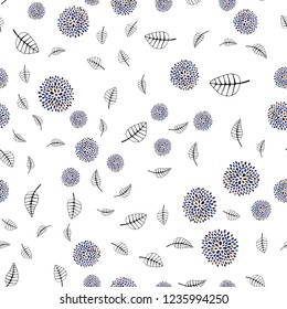 Dark Blue, Yellow vector seamless doodle background with leaves, flowers. Modern abstract illustration with leaves and flowers. Pattern for design of window blinds, curtains.