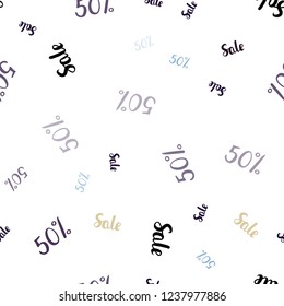 Dark Blue, Yellow vector seamless pattern with 50 percentage signs. Illustration with signs of sales on abstract template. Backdrop for mega promotions, discounts.