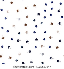 Dark Blue, Yellow vector seamless pattern with coffee beans, cups. Gradient illustration with coffee beans, tea cups. Pattern for ads of breakfast, lunch, dinner.