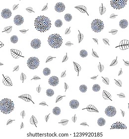 Dark Blue, Yellow vector seamless doodle texture with leaves, flowers. Doodle with leaves, flowers in Origami style. Pattern for design of window blinds, curtains.