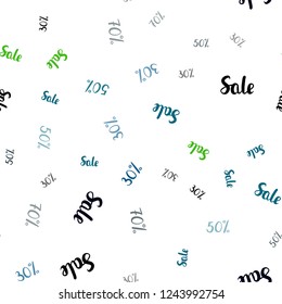 Dark Blue, Yellow vector seamless cover with symbols of 30, 50, 70 % sales. Gradient illustration with discount signs on white backdrop. Backdrop for mega promotions, discounts.