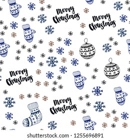 Dark Blue, Yellow vector seamless template with ice snowflakes, balls, socks, mittens. Colorful xmas elements with gradient. Template for business cards, websites.