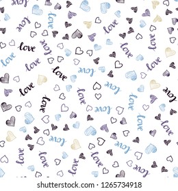 Dark Blue, Yellow vector seamless pattern with phrase LOVE YOU, hearts. Illustration with phrase LOVE YOU, hearts for valentine's day. Pattern for design of fabric, wallpapers.