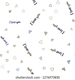 Dark Blue, Yellow vector seamless cover with Shining hearts. Glitter abstract illustration with colorful hearts in romantic style. Pattern can be used for valentine's ad, booklets.