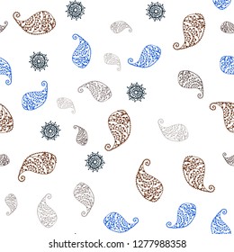 Dark Blue, Yellow vector seamless doodle backdrop with leaves and flowers. Doodle illustration of leaves and flowers in Origami style. Pattern for design of fabric, wallpapers.