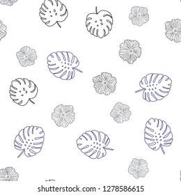 Dark Blue, Yellow vector seamless natural artwork with flowers, leaves. Sketchy doodles on white background. Pattern for design of fabric, wallpapers.