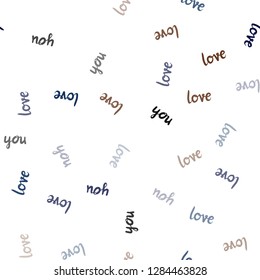 Dark Blue, Yellow vector seamless cover with quote LOVE YOU. Illustration with phrase LOVE YOU for valentine's day. Design for textile, fabric, wallpapers.