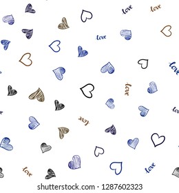 Dark Blue, Yellow vector seamless background with words of love, hearts. Illustration with phrase LOVE YOU, hearts for valentine's day. Design for wallpaper, fabric makers.