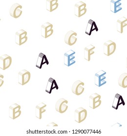 Dark Blue, Yellow vector seamless template with 3D isolated letters. Colorful 3D alphabet signs with gradient on white background. Pattern for trendy fabric, wallpapers.