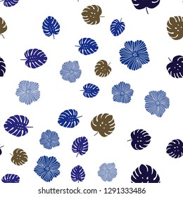 Dark Blue, Yellow vector seamless doodle layout with flowers, leaves. Modern abstract illustration with leaves and flowers. Pattern for design of fabric, wallpapers.