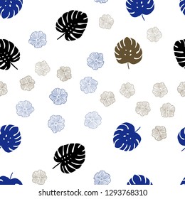 Dark Blue, Yellow vector seamless natural pattern with flowers, leaves. Creative illustration in blurred style with leaves, flowers. Pattern for design of fabric, wallpapers.