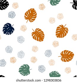 Dark Blue, Yellow vector seamless natural backdrop with flowers, leaves. Glitter abstract illustration with leaves and flowers. Pattern for trendy fabric, wallpapers.