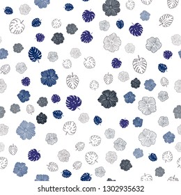Dark Blue, Yellow vector seamless elegant pattern with leaves, flowers. Abstract illustration with leaves, flowers in doodles style. Texture for window blinds, curtains.