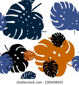 Dark Blue, Yellow vector seamless doodle background with leaves. A vague abstract illustration with leaves in doodles style. Texture for window blinds, curtains.