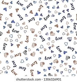 Dark Blue, Yellow vector seamless backdrop with phrase LOVE YOU, hearts. Colorful illustration with quote LOVE YOU, hearts. Pattern for design of fabric, wallpapers.