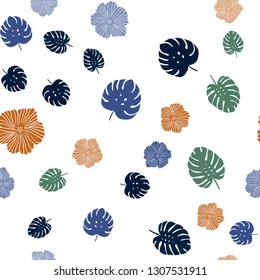 Dark Blue, Yellow vector seamless natural background with flowers, leaves. Glitter abstract illustration with leaves and flowers. Pattern for design of fabric, wallpapers.