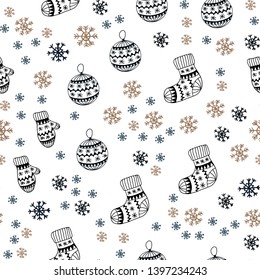 Dark Blue, Yellow vector seamless template with ice snowflakes, balls, socks, mittens. Colorful decorative design in xmas style. Design for textile, fabric, wallpapers.