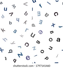Dark Blue, Yellow vector seamless background with signs of alphabet. Modern geometrical illustration with ABC english symbols. Texture for window blinds, curtains.