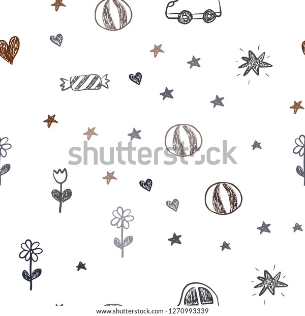 Dark Blue, Yellow
vector seamless background with xmas attributes. Abstract
illustration with a toy car, heart, baloon, tulip, candy, ball.
Design for colorful
commercials.