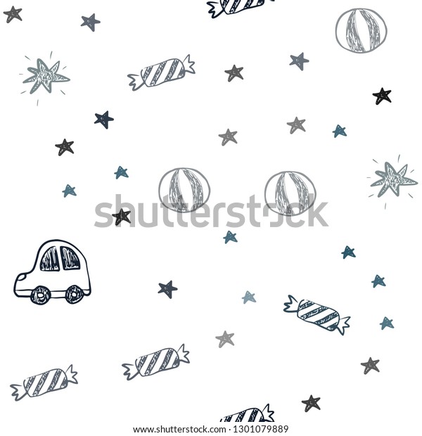 Dark Blue, Yellow vector seamless texture\
in birthday style. Colorful illustration with a toy car, baloon,\
candy, star, ball. Pattern for new year\
ads.