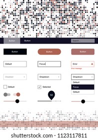 Dark Blue, Yellow vector style guide with circles. Simple Material Design Kit with colorful dots in header. Simple colorful design for websites.