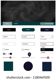 Dark Blue, Yellow vector style guide with sky stars. Simple Material Design Kit with colorful clouds in header. Simple colorful design for websites.
