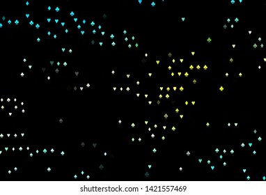 Dark Blue, Yellow vector template with poker symbols. Shining illustration with hearts, spades, clubs, diamonds. Design for ad, poster, banner of gambling websites.