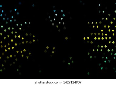 Dark Blue, Yellow vector template with poker symbols. Colored illustration with hearts, spades, clubs, diamonds. Pattern for ads of parties, events in Vegas.