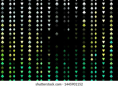 Dark Blue, Yellow vector template with poker symbols. Colorful gradient with signs of hearts, spades, clubs, diamonds. Pattern for ads of parties, events in Vegas.