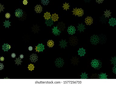 Dark Blue, Yellow vector template with ice snowflakes. Blurred decorative design in xmas style with snow. New year design for your ad, poster, banner.